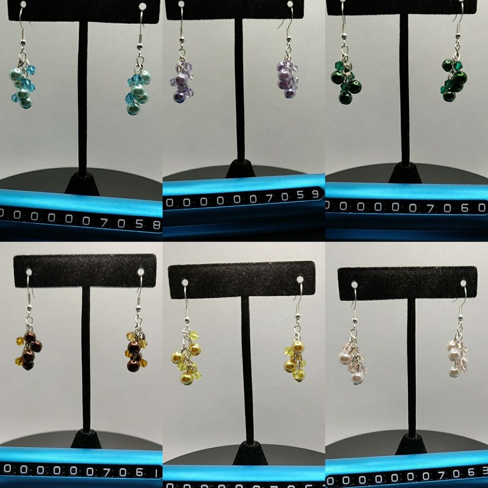 Glass & Crystal Cluster Earrings Sterlin